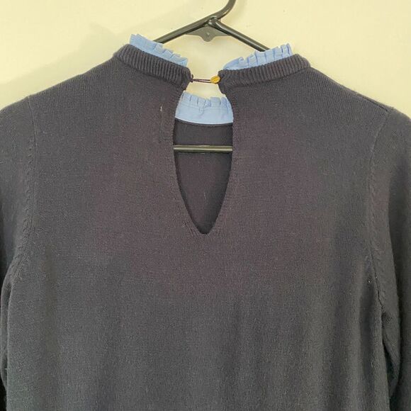 VINCE CAMUTO Blue Ruffled Peek a Boo Collar & Sleeve Sweater Mini Dress Size S - Picture 5 of 7